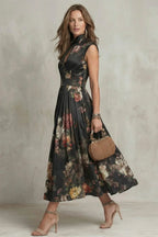 Floral High Neck Pleated Midi Dress - Aurelia Sun