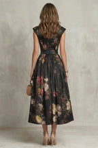 Floral High Neck Pleated Midi Dress - Aurelia Sun