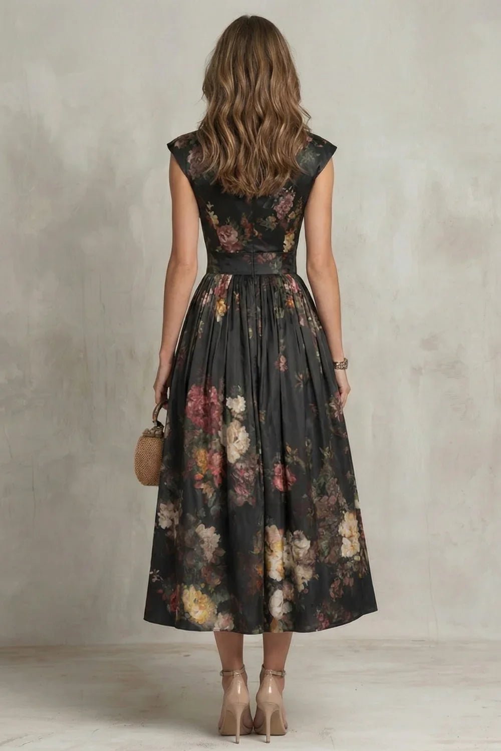Floral High Neck Pleated Midi Dress - Aurelia Sun