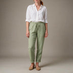 Maren Straight-Leg Linen Pants in Green by Aurelia Sun