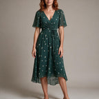 Flora Floral Handkerchief Chiffon Midi Dress in Green by Aurelia Sun