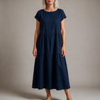 Sabine Tiered Pocket Midi Dress in Navy by Aurelia Sun