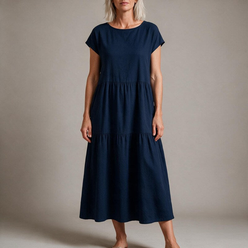 Sabine Tiered Pocket Midi Dress in Navy by Aurelia Sun