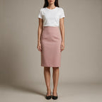 Amélie High-Waist Crepe Midi Skirt in Pink by Aurelia Sun