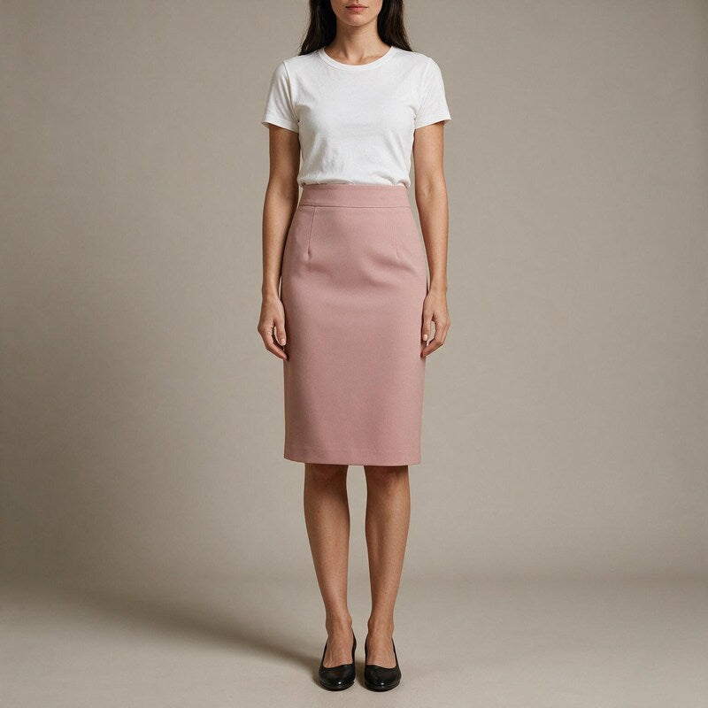 Amélie High-Waist Crepe Midi Skirt in Pink by Aurelia Sun