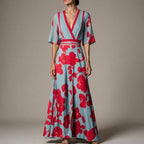Rosalie Poppy Print Wrap Maxi Dress in Red by Aurelia Sun