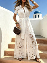 Lucienne Lace-Panel Maxi Shirt Dress