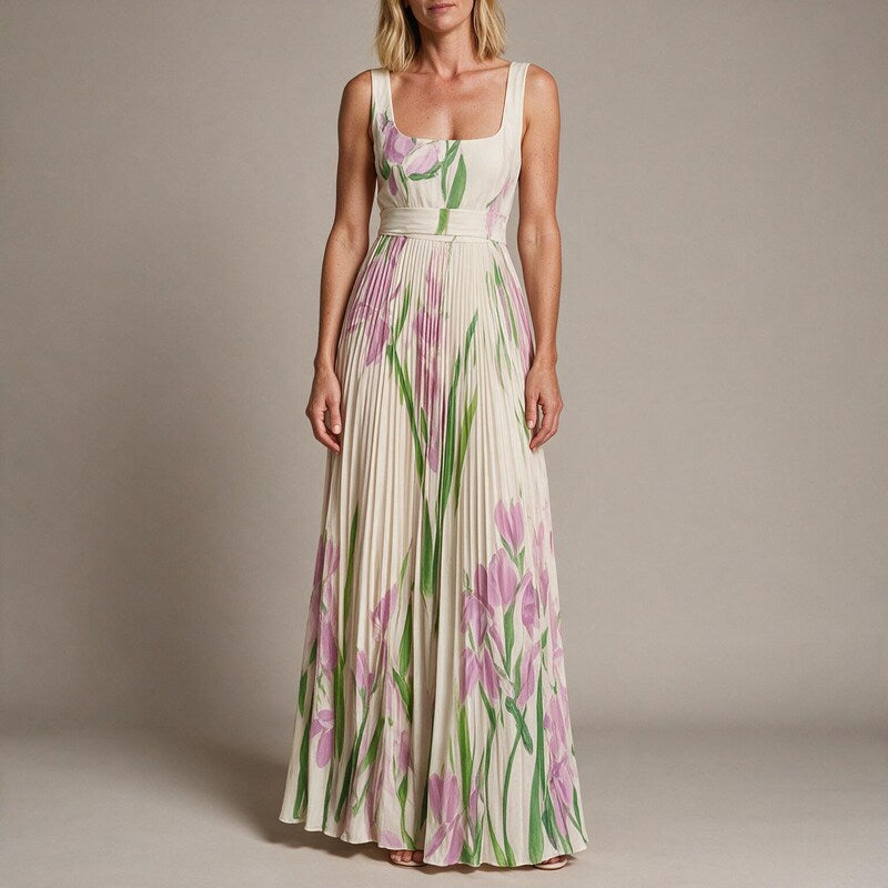 Celestine Tulip Pleated Maxi Dress in Pink by Aurelia Sun
