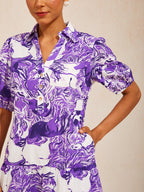 Mustang Print Linen-Look Midi Shirt Dress in Orchid Purple by Aurelia Sun