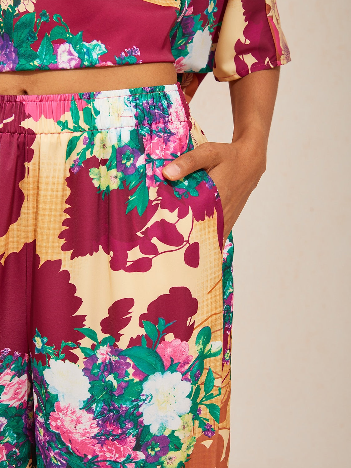 Golden Petal Satin Wide-Leg Pants by Aurelia Sun