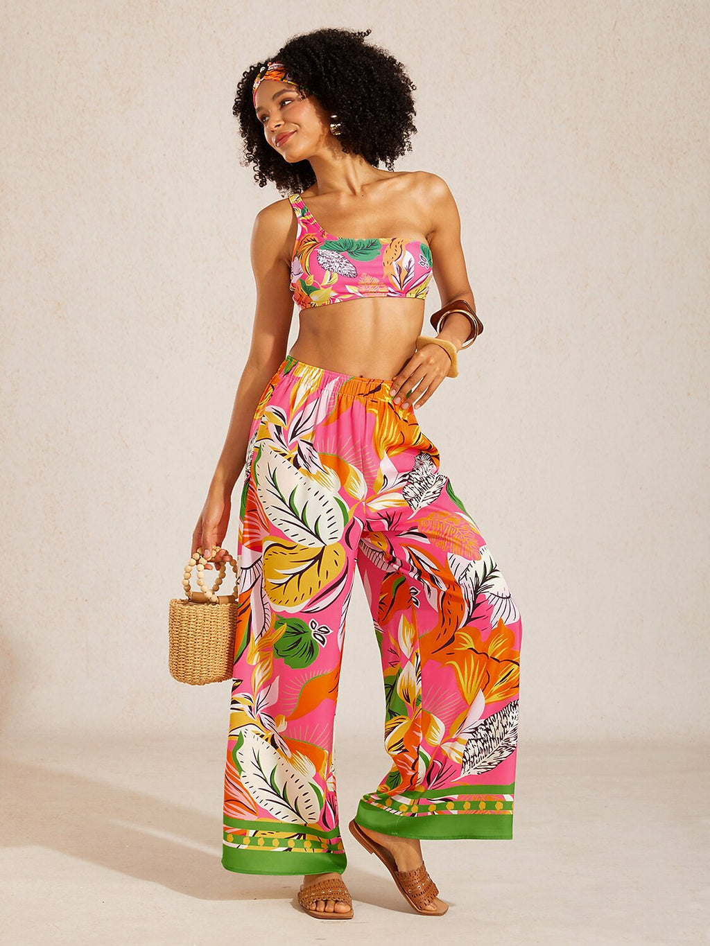 Bell Flower Satin Wide-Leg Pants in Golden Black by Aurelia Sun