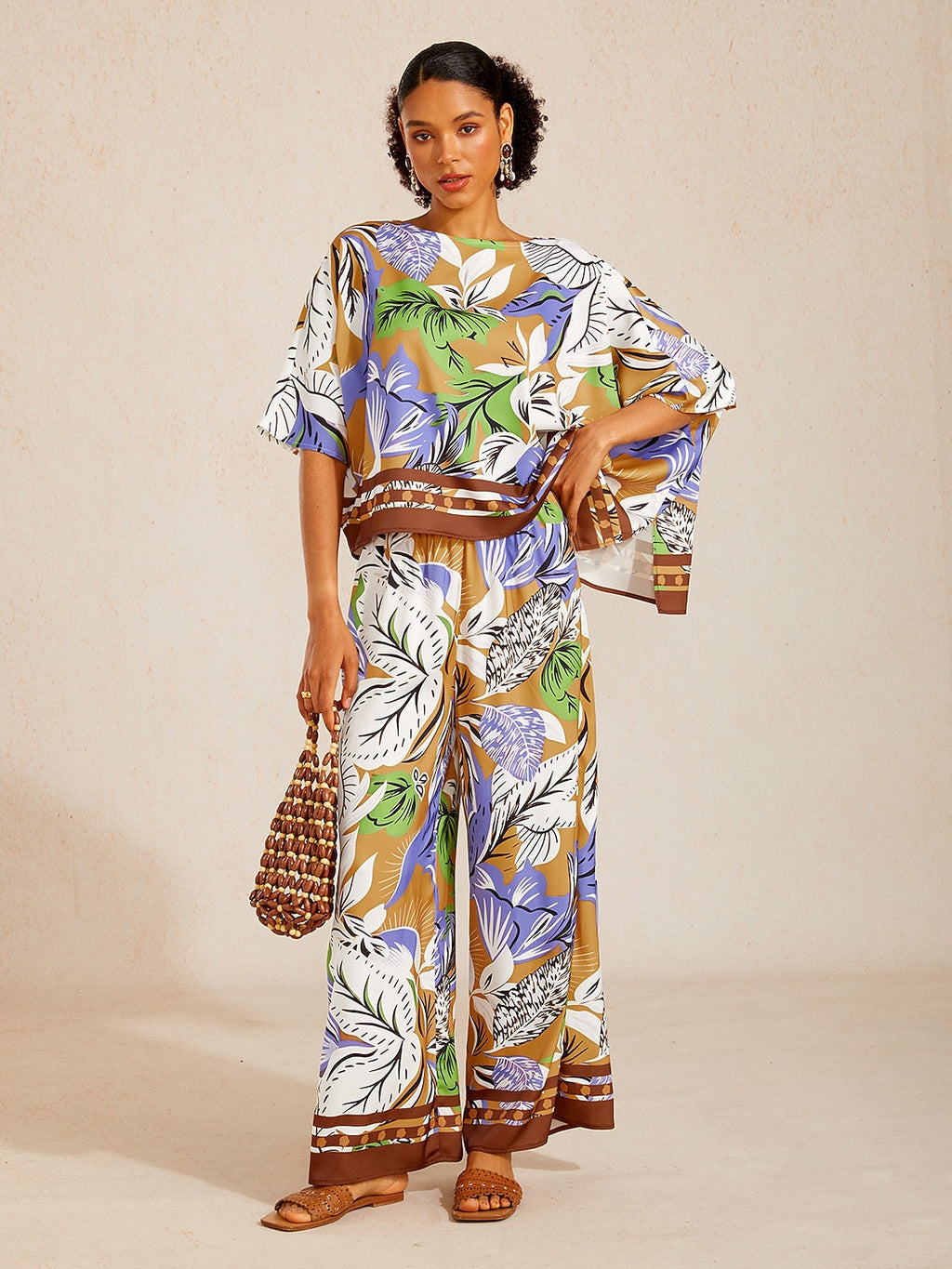 Bell Flower Satin Batwing Top in Sky Blue by Aurelia Sun