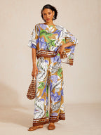 Bell Flower Satin Batwing Top in Sky Blue by Aurelia Sun