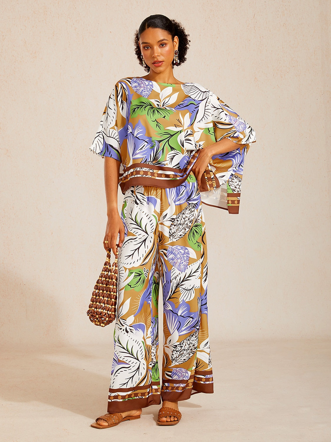 Bell Flower Satin Batwing Top in Sky Blue by Aurelia Sun