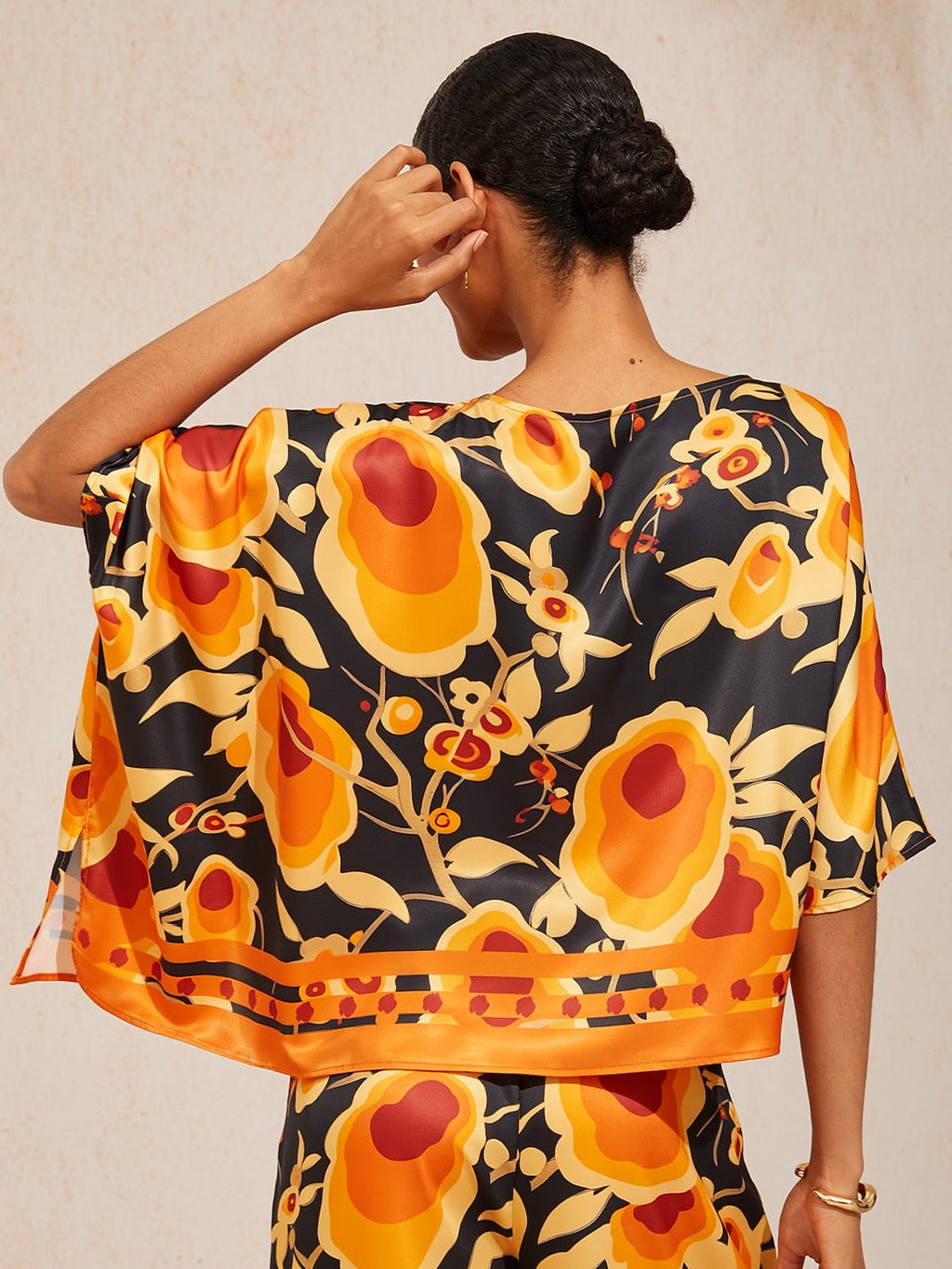 Golden Petal Satin Batwing Top by Aurelia Sun