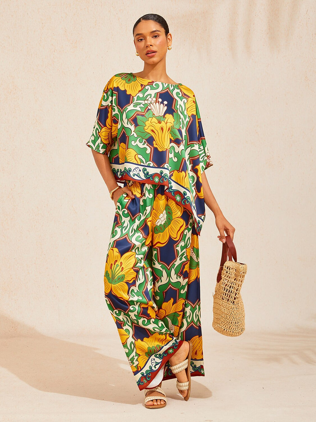 Hibiscus Satin Batwing Top by Aurelia Sun