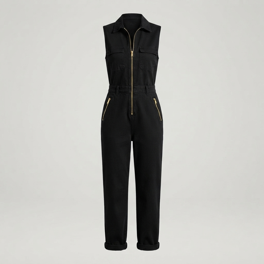 Sterre Zip Front Utility Jumpsuit in Black by Aurelia Sun