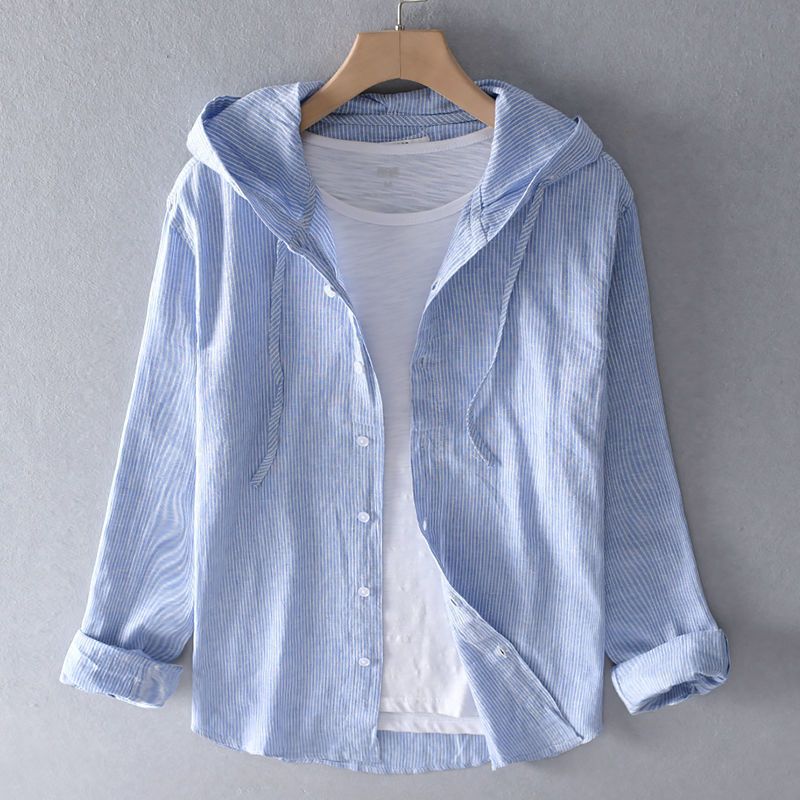 Nova Linen Hooded Top – Blue