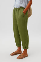Hermione Linen Wide-Leg Tailored Pants in Beige by Aurelia Sun