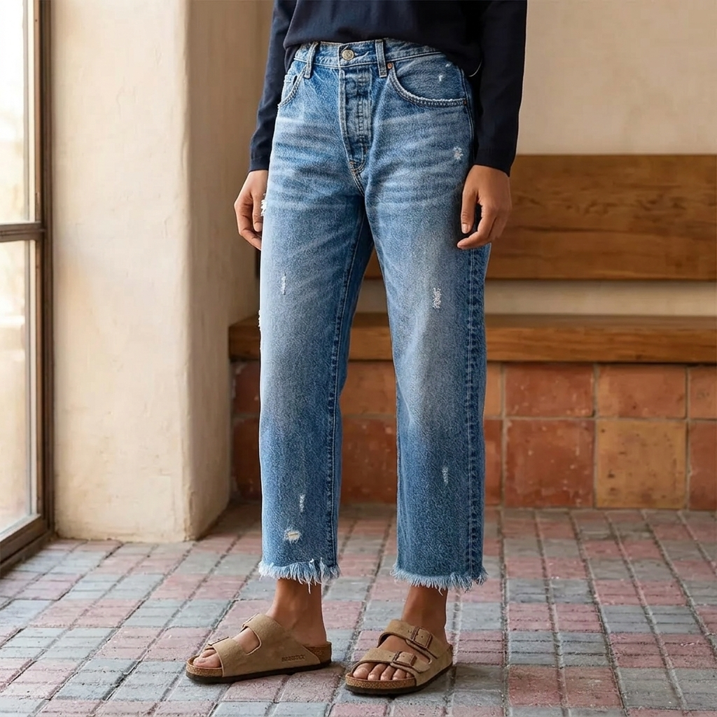 Capri Cropped Straight-Leg Jeans – Navy