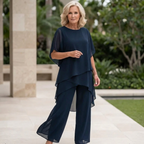 Kimmy Draped Palazzo Trouser Set in Blue by Aurelia Sun