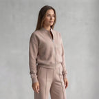 Women's Zip Jacket & Wide-Leg Pants Set – Beige