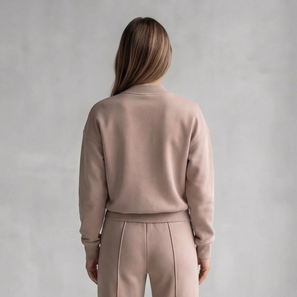 Women's Zip Jacket & Wide-Leg Pants Set – Beige