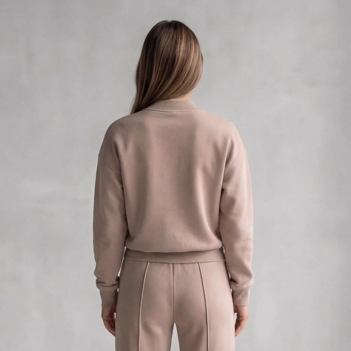 Women's Zip Jacket & Wide-Leg Pants Set – Beige