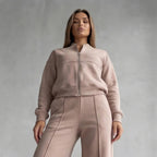 Women's Zip Jacket & Wide-Leg Pants Set – Beige