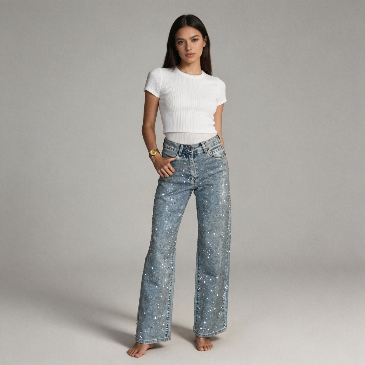 Women's Sparkle Straight-Leg Jeans – Blue