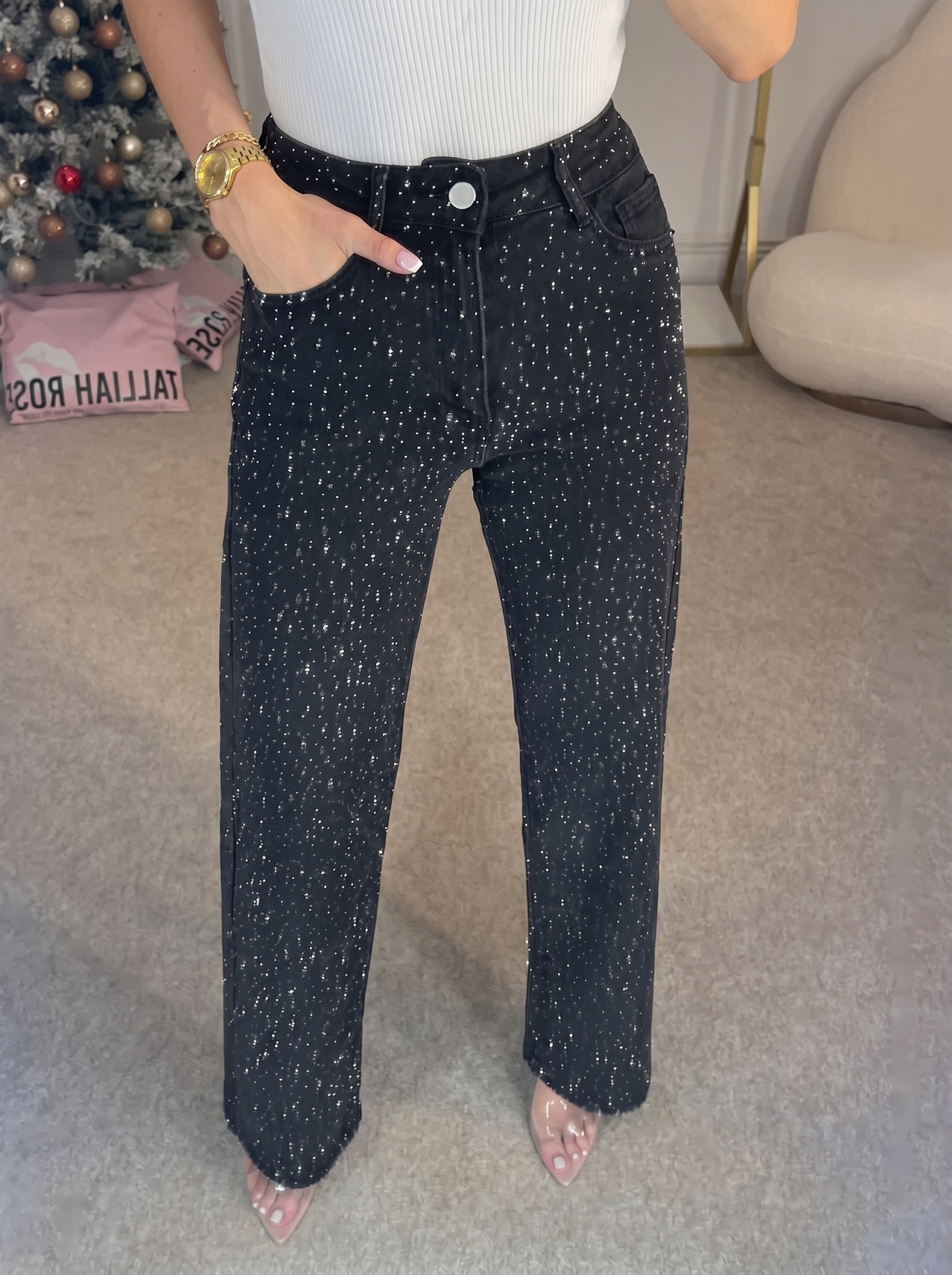 Women's Sparkle Straight-Leg Jeans – Blue