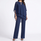 Elise Chiffon Cape Trouser Set in Navy by Aurelia Sun