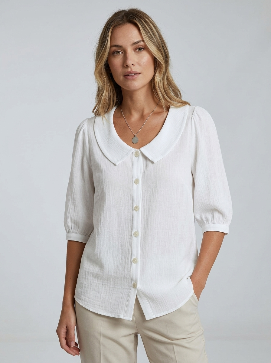 Women's Loose Short-Sleeve Blouse – White