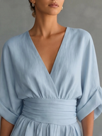 Women's V-Neck Wide-Leg Jumpsuit – Light Blue