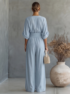 Women's V-Neck Wide-Leg Jumpsuit – Light Blue