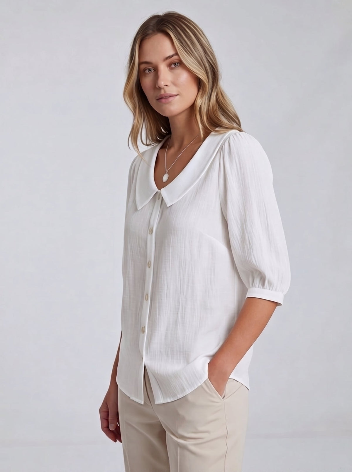 Women's Loose Short-Sleeve Blouse – White