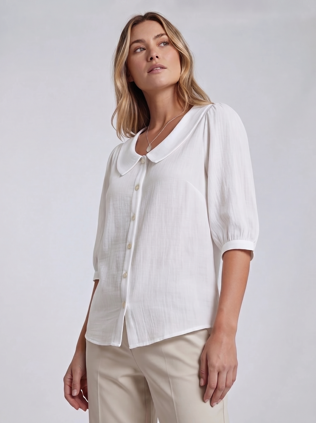 Women's Loose Short-Sleeve Blouse – White