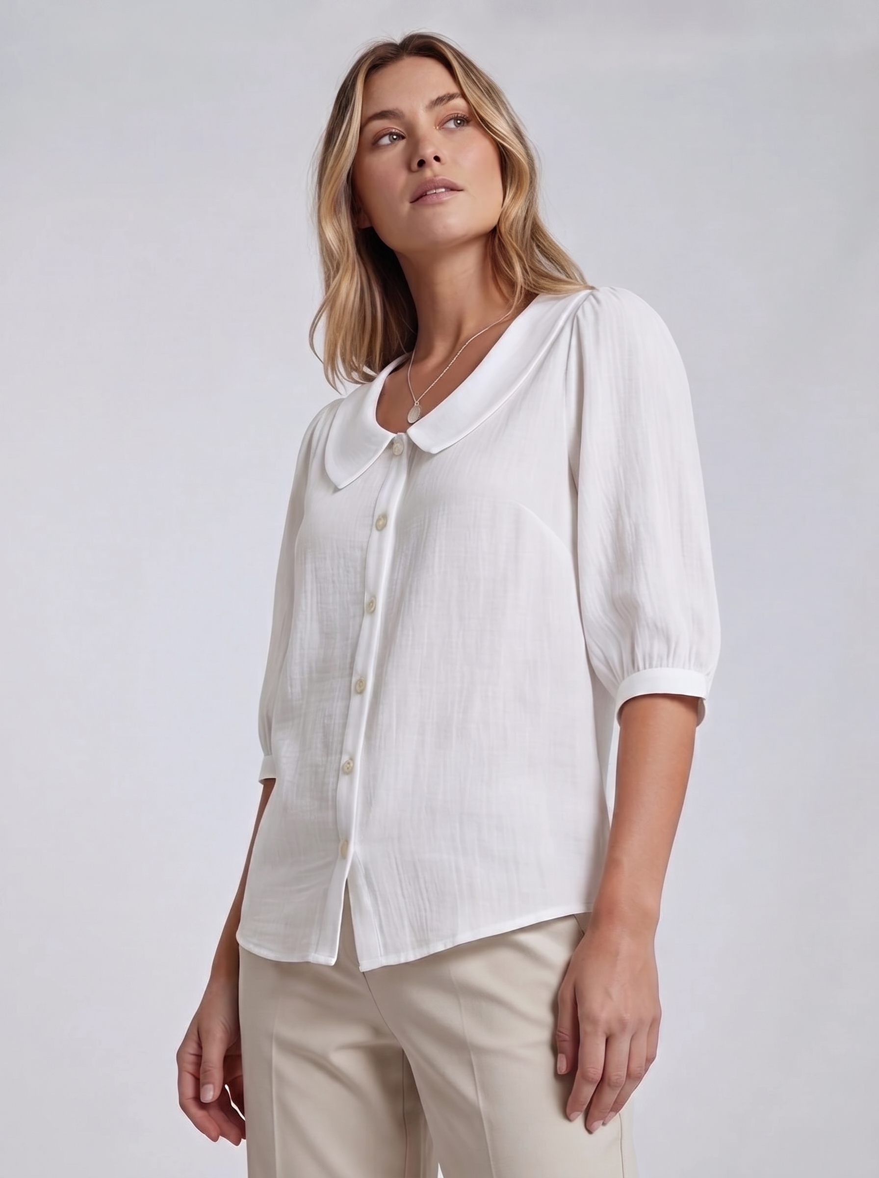Women's Loose Short-Sleeve Blouse – White