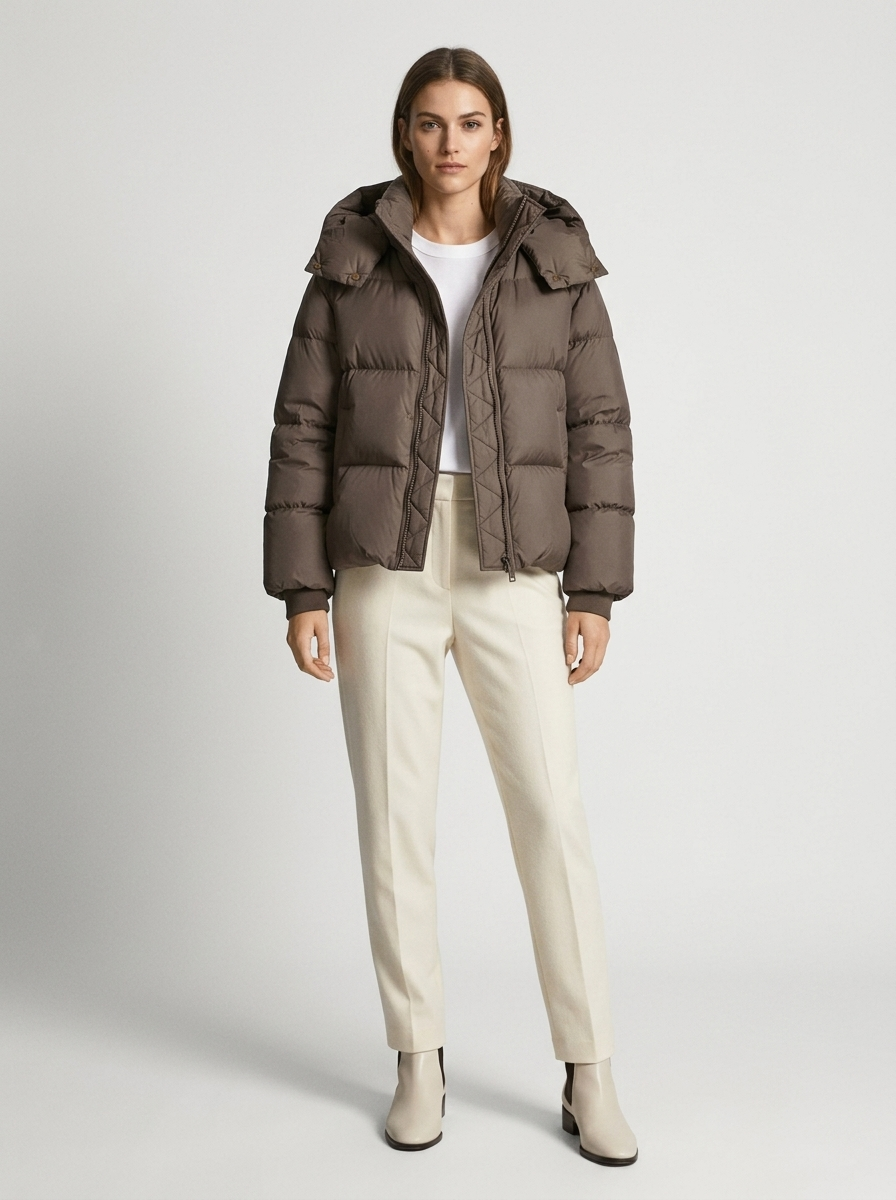 Women's Oversized Hooded Puffer Jacket – Brown