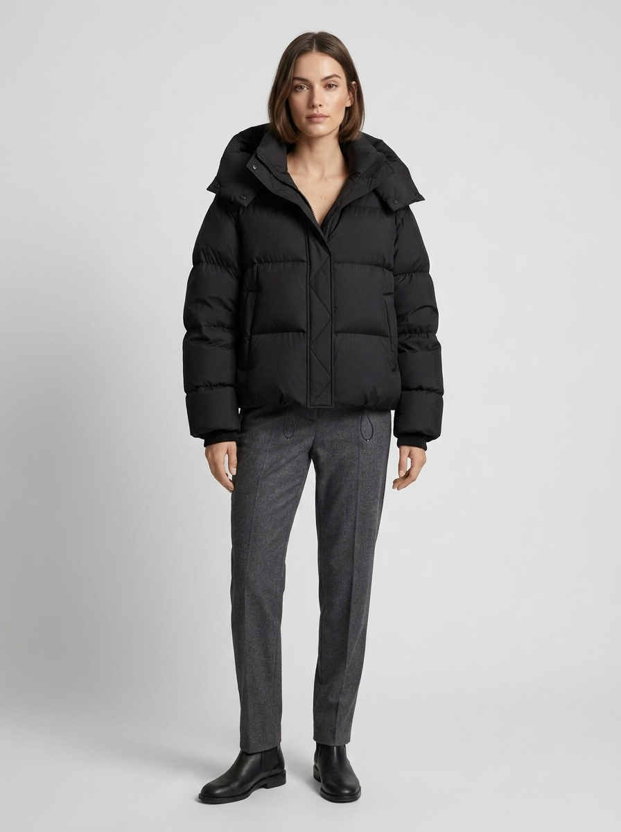 Women's Oversized Hooded Puffer Jacket – Black
