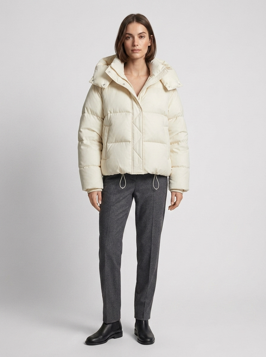 Women's Oversized Hooded Puffer Jacket – Beige