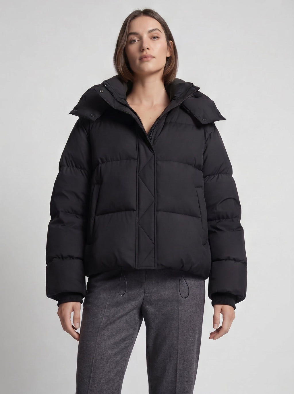 Women's Oversized Hooded Puffer Jacket – Black