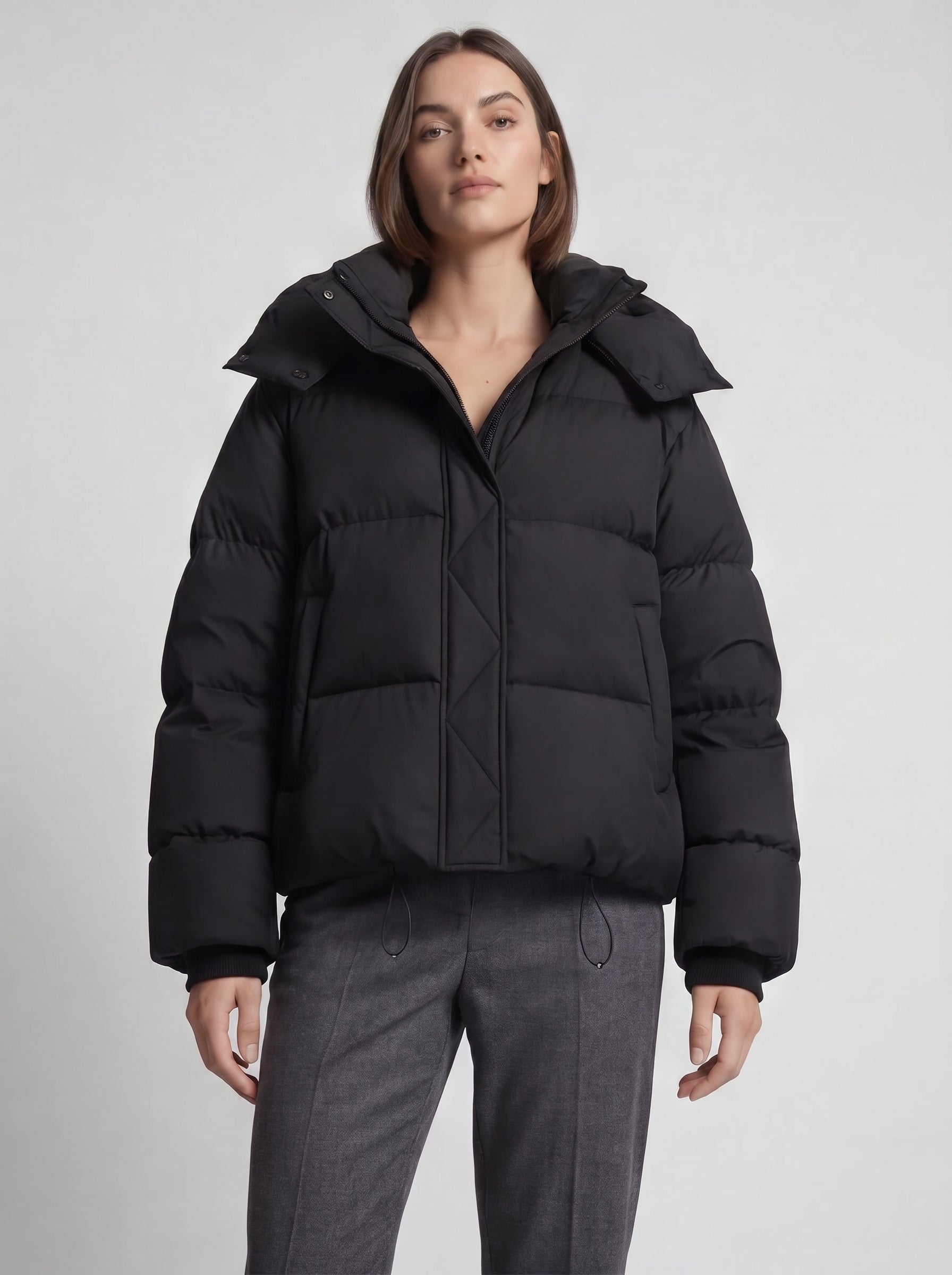 Women's Oversized Hooded Puffer Jacket – Black