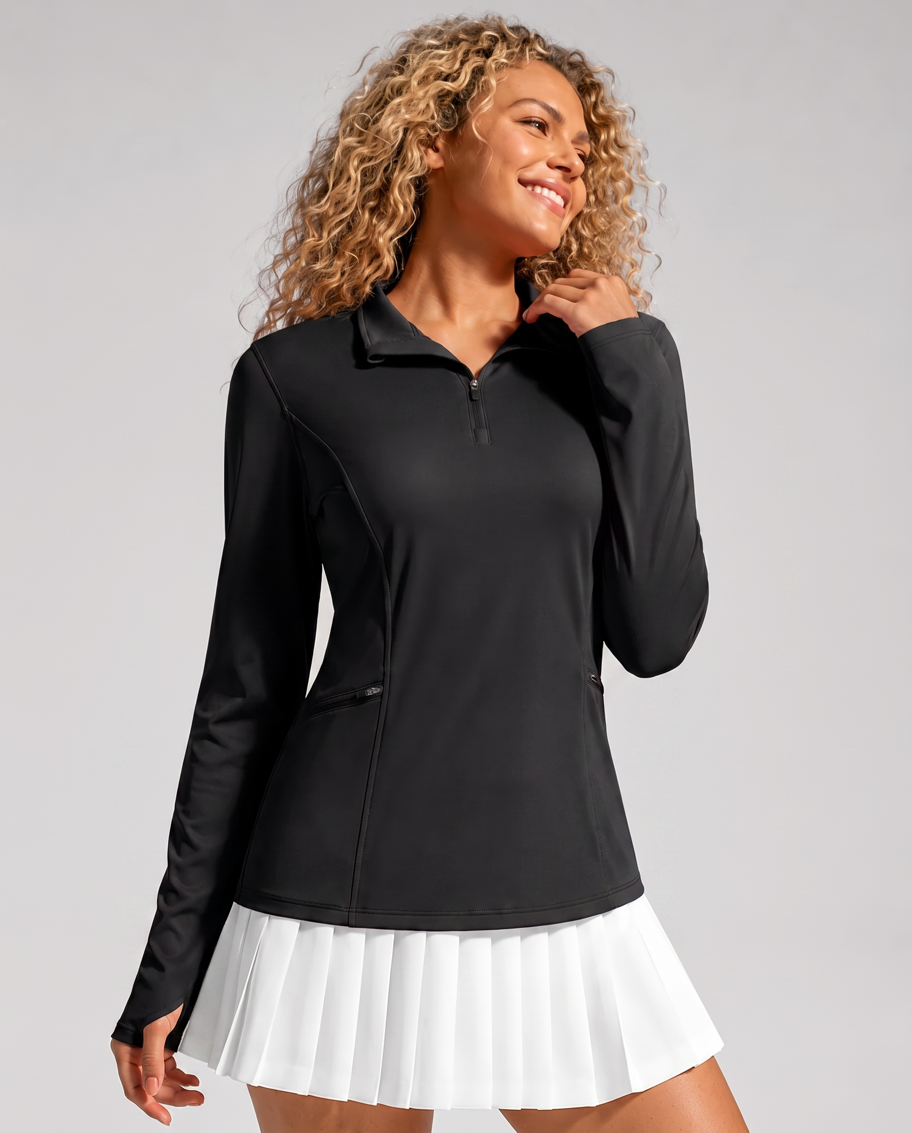 Aurelia Sun Quarter-Zip Polo Pullover – Black, AU 8