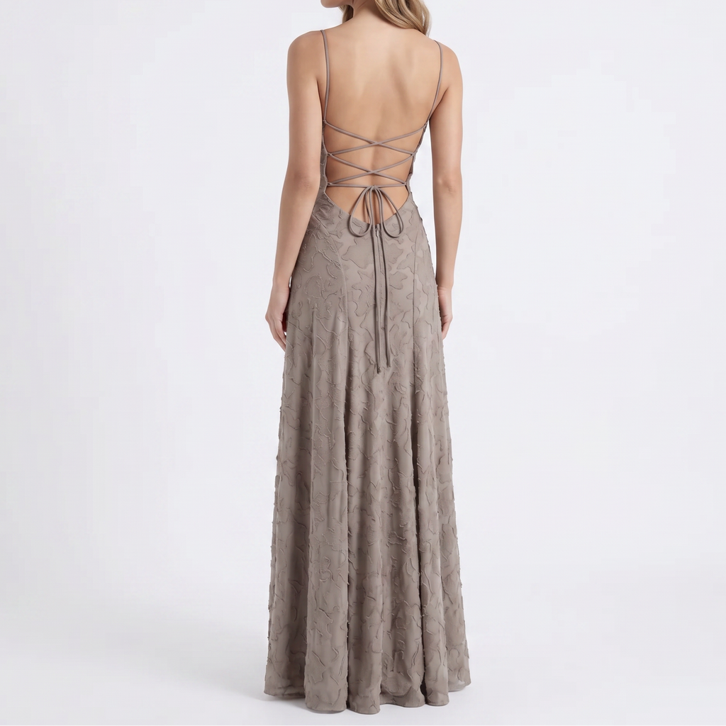Amara Floral Jacquard Cowl-Neck Maxi Dress in Khaki by Aurelia Sun