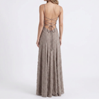 Amara Floral Jacquard Cowl-Neck Maxi Dress in Khaki by Aurelia Sun