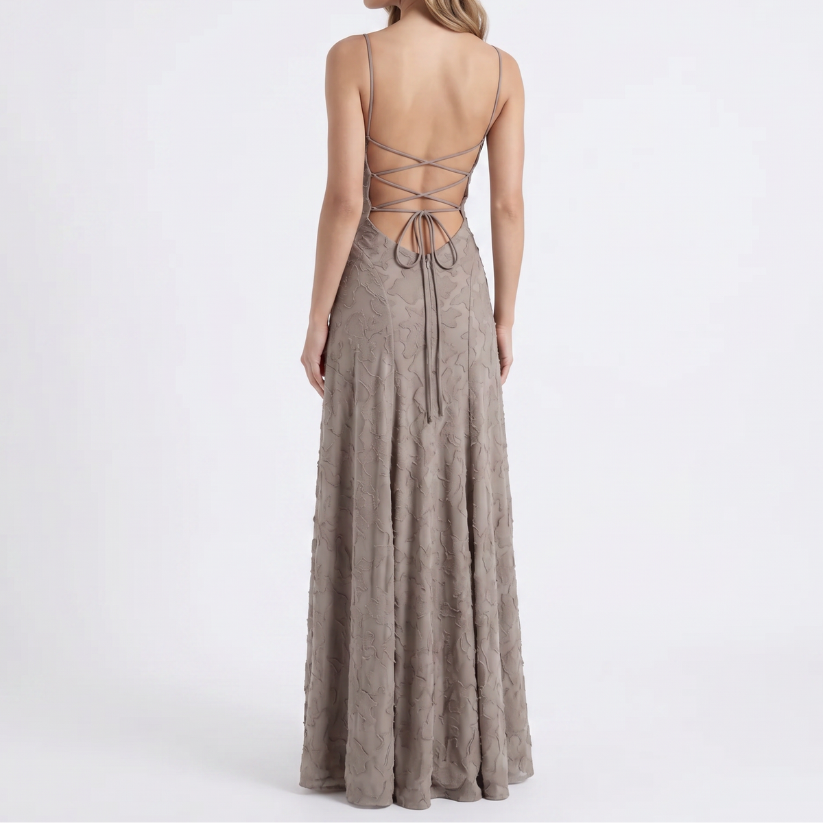 Amara Floral Jacquard Cowl-Neck Maxi Dress in Khaki by Aurelia Sun