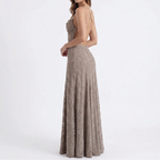 Amara Floral Jacquard Cowl-Neck Maxi Dress in Khaki by Aurelia Sun