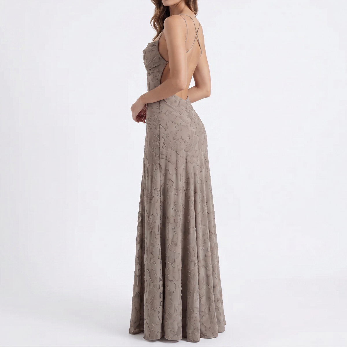 Amara Floral Jacquard Cowl-Neck Maxi Dress in Khaki by Aurelia Sun