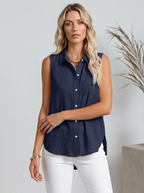 Women's Cotton Linen Sleeveless Blouse – Navy